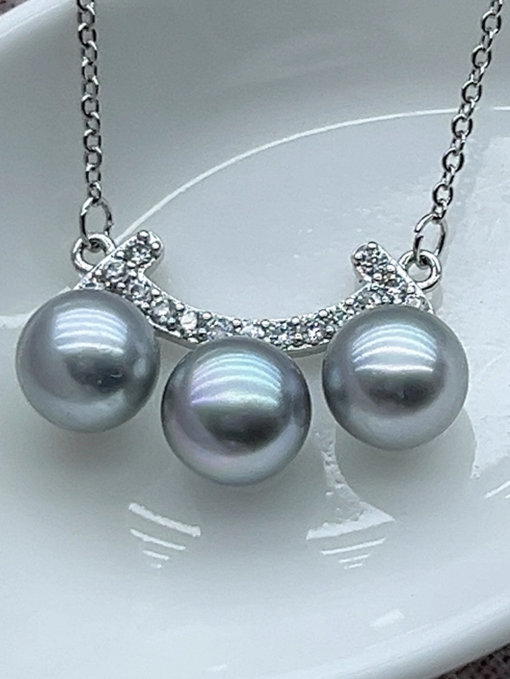 Silver Blue Genuine Pearl Pendant